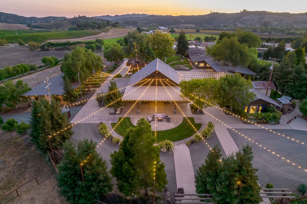 Aerial view of the estate pavilion and surrounding grounds