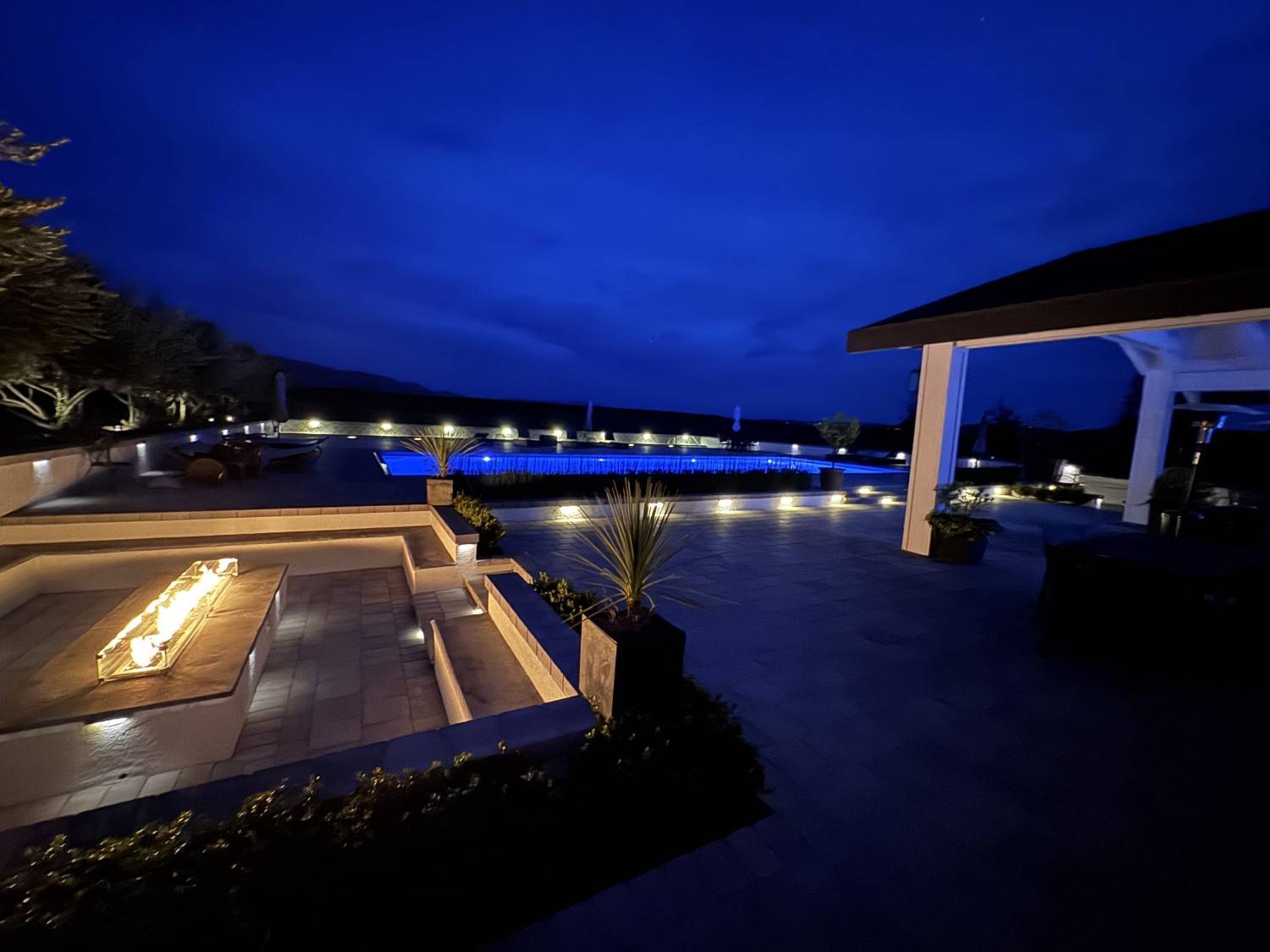 Villa backyard at night